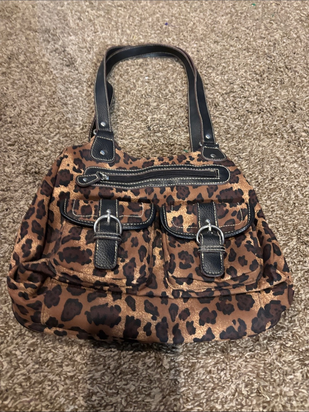 Leopard Print Shoulder Bag with Black Trim
